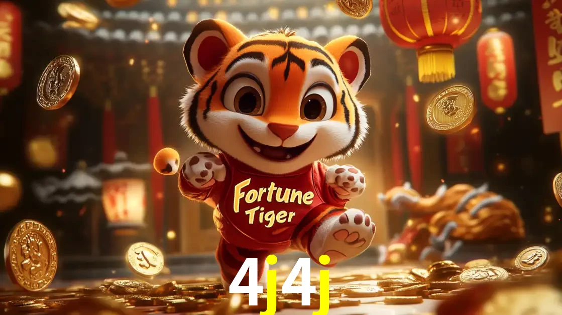 O alegre personagem do Fortune Tiger correndo sobre um caminho de moedas de ouro, simbolizando os grandes prêmios e a diversão do popular jogo de slot do 4j4j.